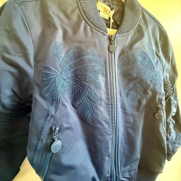 NWT Stella McCartney Girls Blue Embroidered Palm Tree Bomber Jacket in Navy blue - Picture 2 of 8